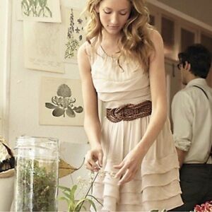 Anthropology Burlap Ruffled Silk Tiered Dress Sz 2